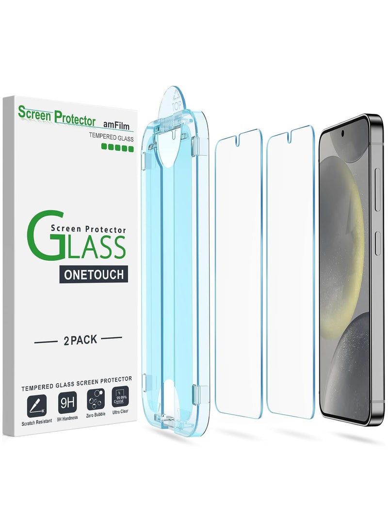 Amfilm amFilm 2 Pack OneTouch Tempered Glass Screen Protector for Samsung Galaxy S24 5G, 9H Hardness with Easy Installation Kit  - Image 1