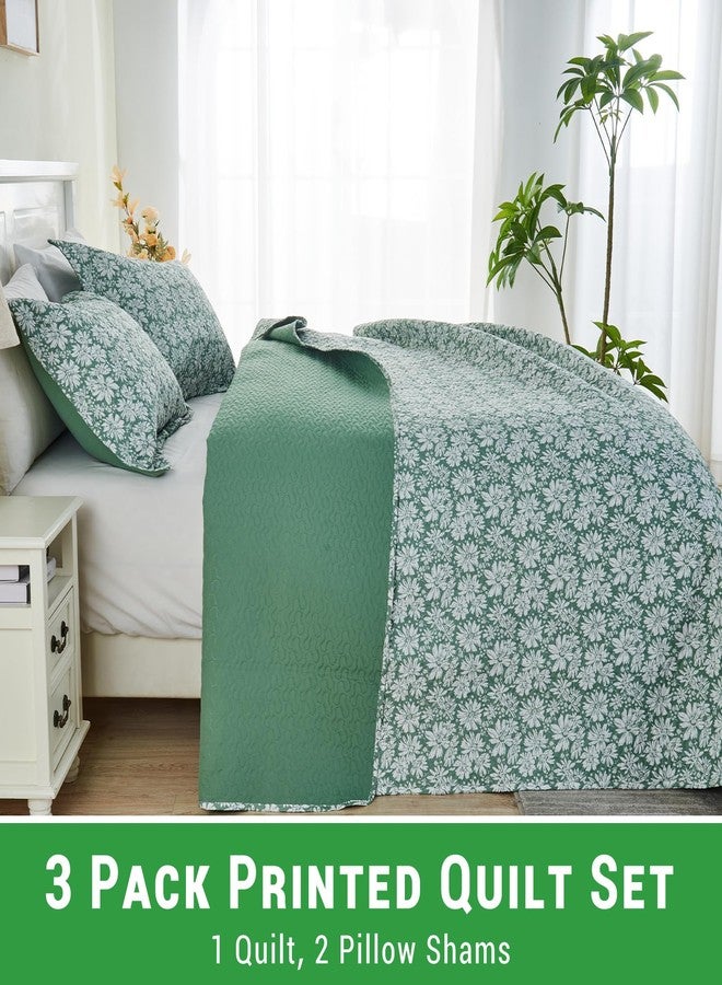 Gogreen King Comforter Set - 3 Piece Lightweight All Season Bedding Set, Breathable Comforter with 2 Pillow Cases, Cooling Bed in a Bag for Hot Sleepers, Green White Floral - Image 3