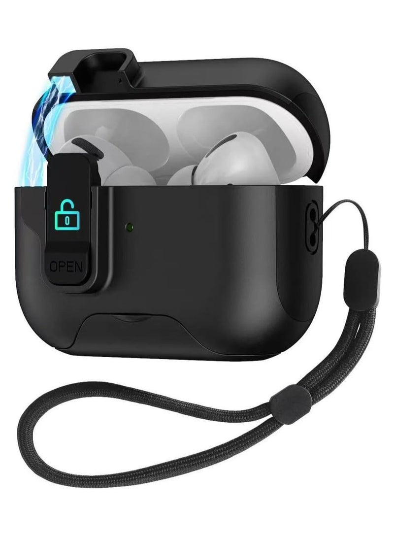 case AirPods Pro 2 Generation Case with Secure Lock,Shockproof Hard Protective Cover Case with Phone Holder (2023/2022/2019) with Lanyard (Black)
