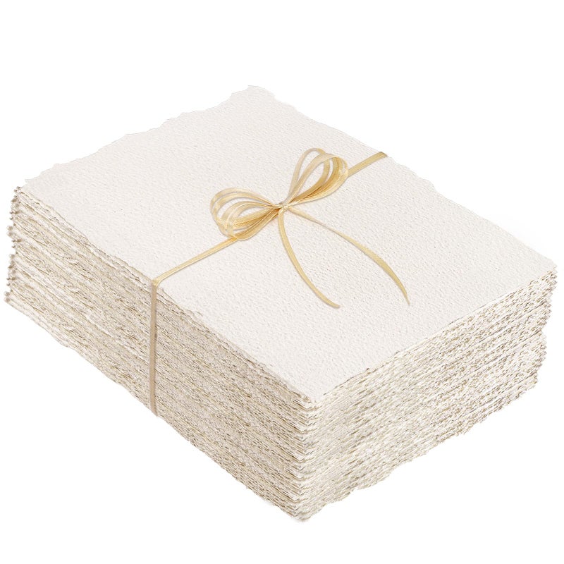 Prudiut 100 Sheets Watercolor Paper 4 x 6inch, 300 GSM Deckled Edge Paper Rough/Textured Handmade Paper for Watercolors, Wedding Invitations, Cards, Crafts - Image 1