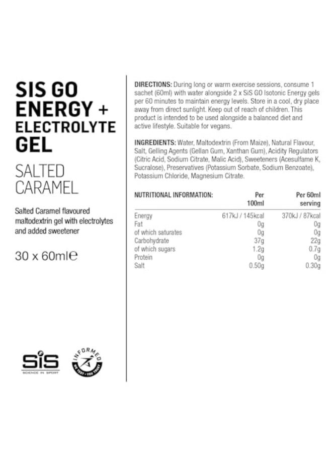 SIS GO Isotonic Energy Gels + Electrolytes | Added Sodium, Potassium & Magnesium | 22g Carbohydrates | Low Sugar | Easily Digestible | Gluten Free | Salted Caramel Flavour | 30 Pack - Image 5