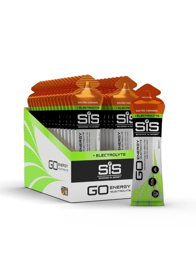 SIS GO Isotonic Energy Gels + Electrolytes | Added Sodium, Potassium & Magnesium | 22g Carbohydrates | Low Sugar | Easily Digestible | Gluten Free | Salted Caramel Flavour | 30 Pack - Image 1