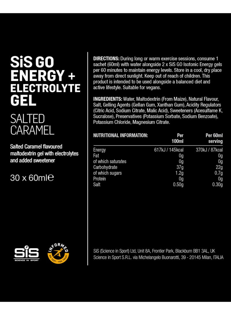 SIS GO Isotonic Energy Gels + Electrolytes | Added Sodium, Potassium & Magnesium | 22g Carbohydrates | Low Sugar | Easily Digestible | Gluten Free | Salted Caramel Flavour | 30 Pack - Image 4