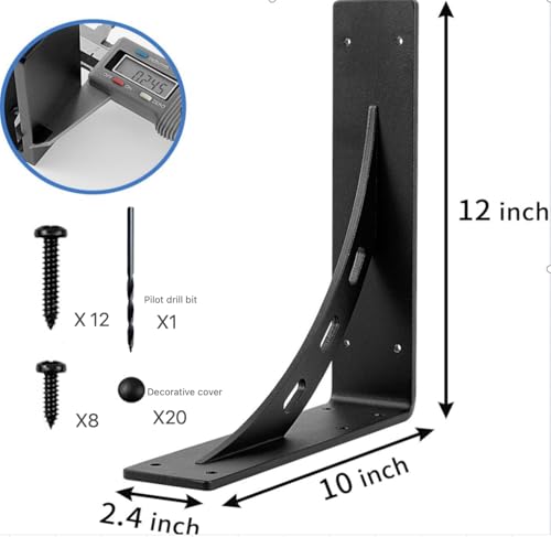 FIRMETAL 12"x10"x2.5" Heavy Duty Shelf Brackets, Max Load 1100 LBS, Premium Alloy Metal Mantel Support (Set of 2) - Countertop Support - (12 inch x 10 inch) - Image 2