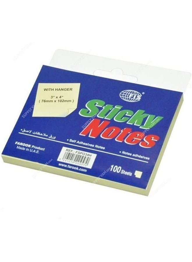 Fspo34H Hanging Type Sticky Note Pads 100 Sheets 3 Inch X 4 Inch Size Yellow