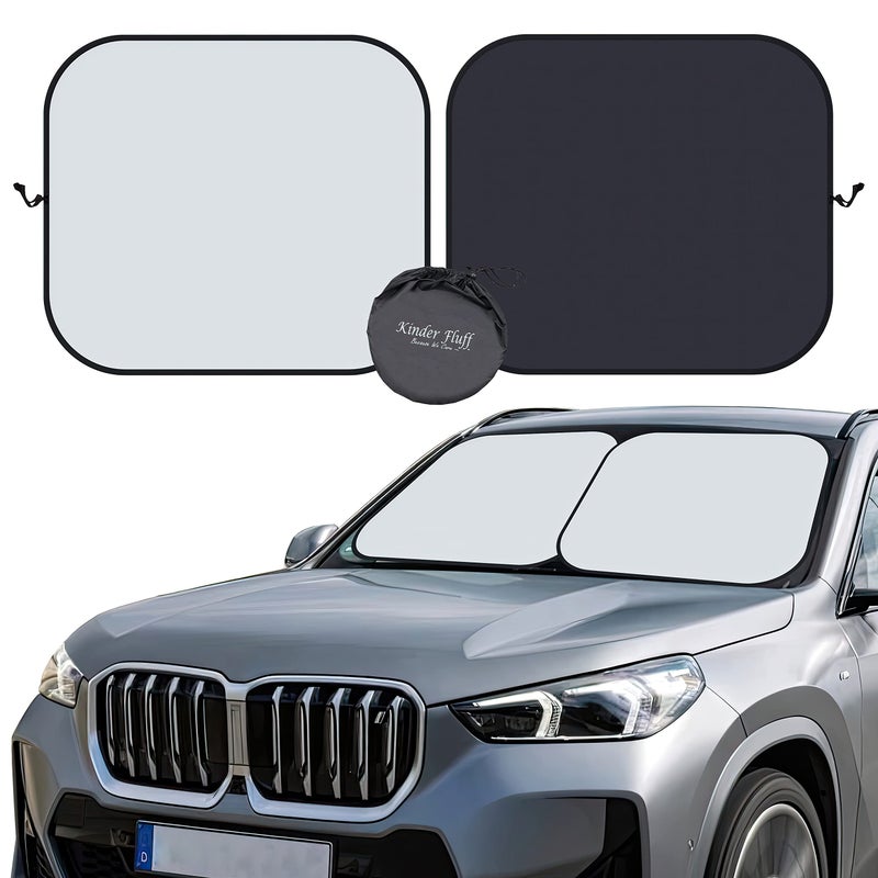 KINDER FLUFF Windshield Sun Shade Certified 9987 UVB 9902 UVA Car Sun Shade Award Winning Sunshade for Car Windshield with Patented Technology 2Piece Size S 24x29 each Car Window Shades by Kinder Fluff - Image 2