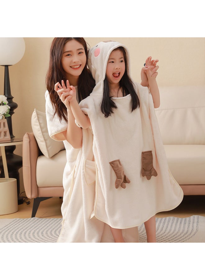 Capibala Class A Coral Fleece Adult Children's Parent-child Bathrobe Wearable Hooded Bath Towel Absorbent Quick-drying Warm