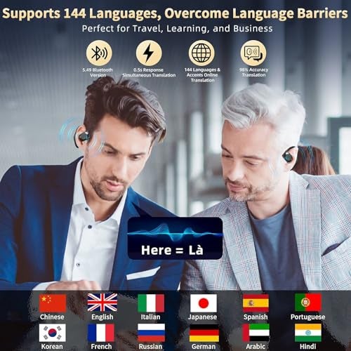 SENPUKI Ai Language Translation Earbuds, Translator Earbuds Real Time with APP Compatible with iOS & Android, 144-Language Bluetooth Headphones Translating Device for Travel and Business - Black - Image 3