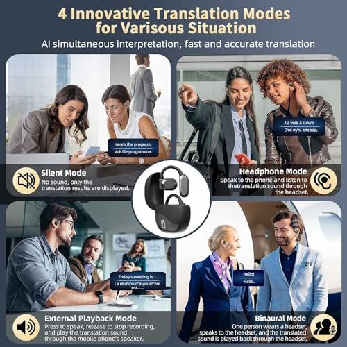 SENPUKI Ai Language Translation Earbuds, Translator Earbuds Real Time with APP Compatible with iOS & Android, 144-Language Bluetooth Headphones Translating Device for Travel and Business - Black - Image 4