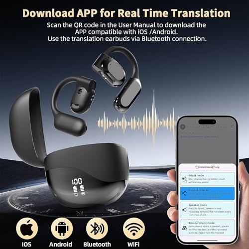 SENPUKI Ai Language Translation Earbuds, Translator Earbuds Real Time with APP Compatible with iOS & Android, 144-Language Bluetooth Headphones Translating Device for Travel and Business - Black - Image 2