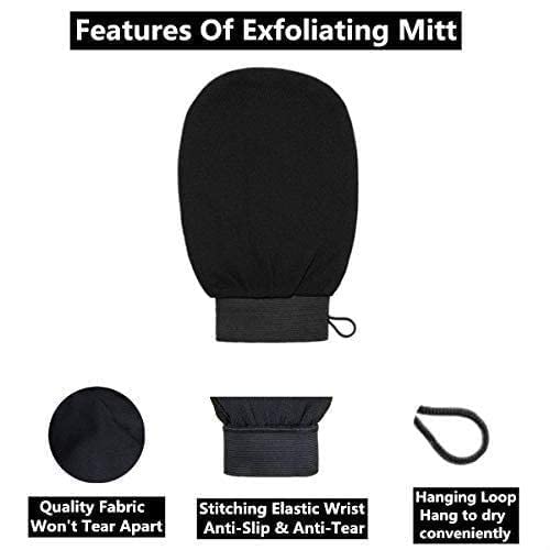 BLUEZ Exfoliating Gloves Exfoliator Mitt Double Sided Use Scrubbing Gloves Remove Dead Skin Impurities Tan Remover Mitt Set for PrepSelf Tanning Black 1 - Image 5