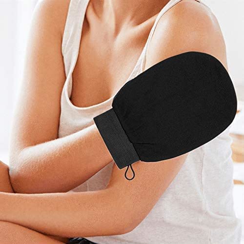BLUEZ Exfoliating Gloves Exfoliator Mitt Double Sided Use Scrubbing Gloves Remove Dead Skin Impurities Tan Remover Mitt Set for PrepSelf Tanning Black 1 - Image 2