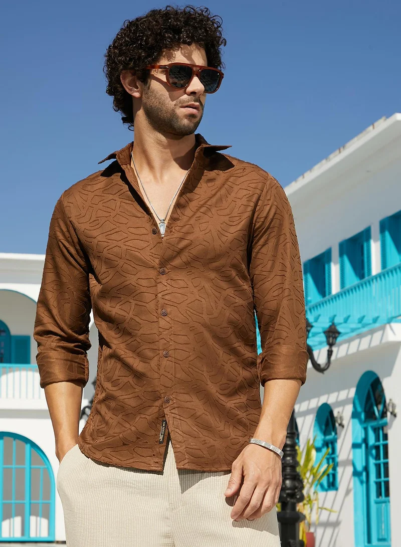 Campus Sutra Men's Camel Brown Abstract-Edge Shirt