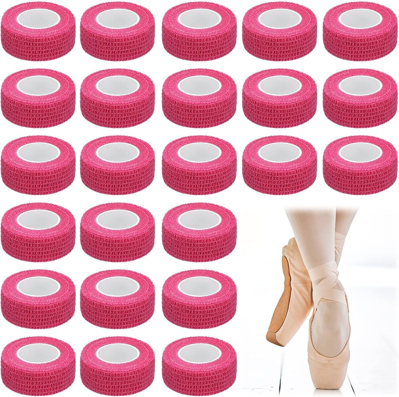 24 Roll Pink Toe Tape Self Adhesive Bandage Wrap Breathable Flexible Ballet Toe Tape Elastic Sweatproof Blister Protection for Dancer, Sports, Wrist, Ankle, 5.47 Yards Each