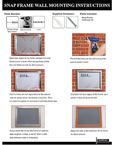 HAITIAN Black color Snap Picture Poster Frame Wall Mounting, 8.5 x 11 Inch Size Front Loading, 1" Aluminium Profile,0.07 inch thickness of Hard plastic back panel. - Image 5