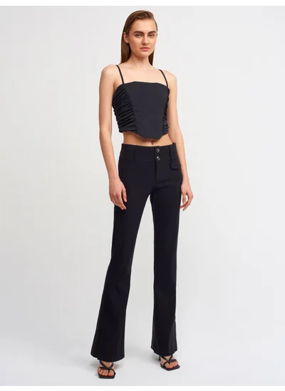 Dilvin 20129 Pleated Detailed Crop Top-Black