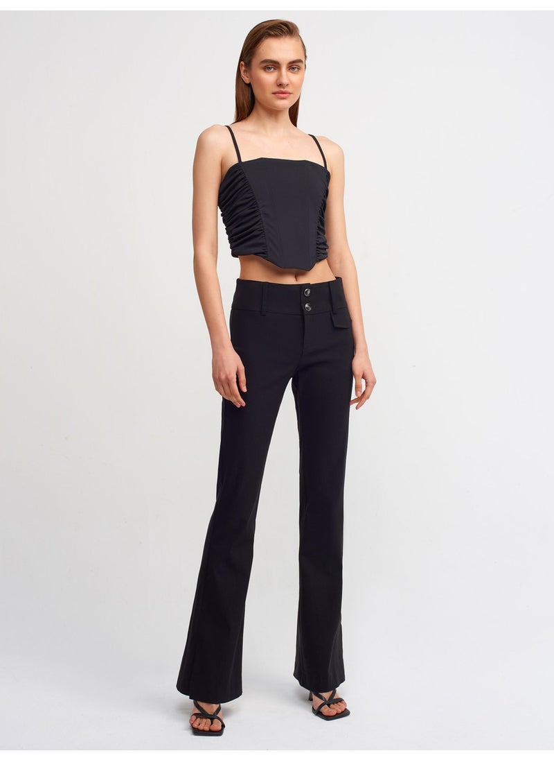 Dilvin - 20129 Pleated Detailed Crop Top-Black - Image 1