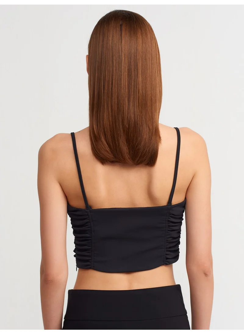 Dilvin 20129 Pleated Detailed Crop Top-Black