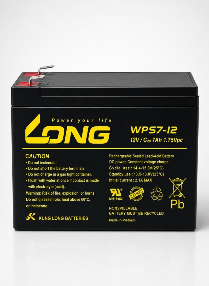 Long Lead Acid AGM Battery (7Ah/12 Volt) Long 12V/C20 7Ah 1.75VPc