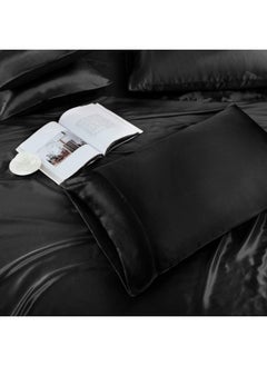 TREELY TREELY 6 Piece Satin Sheets Full Size Silky Smooth Black Satin Sheet Set with Deep Pocket, Satin Fitted Sheet, Flat Sheet, 4 Satin Pillowcase  - Image 3
