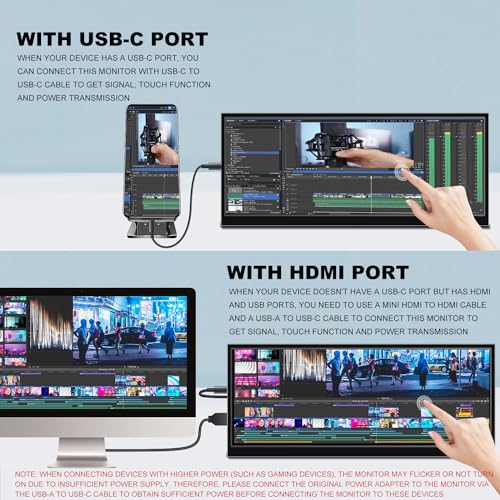 Prechen 12.3 Inch Touchscreen Secondary Monitor, IPS Stretched Bar LCD Travel Touch Display 1920 * 720 HDMI USBC, Portable Touch Screen for Laptop Computer Windows Aida64 GPU CPU RAM Monitoring - Image 2