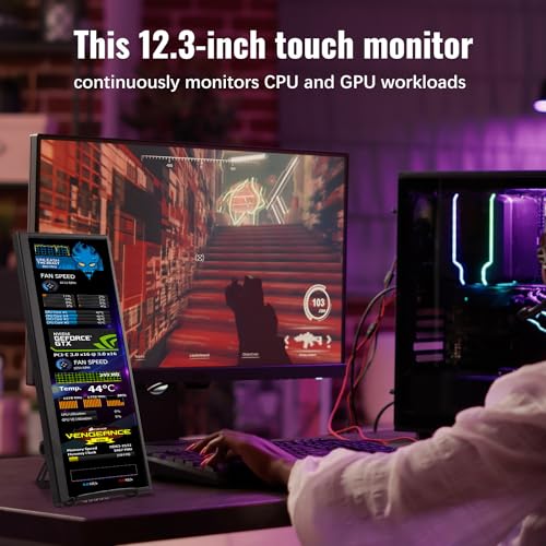 Prechen 12.3 Inch Touchscreen Secondary Monitor, IPS Stretched Bar LCD Travel Touch Display 1920 * 720 HDMI USBC, Portable Touch Screen for Laptop Computer Windows Aida64 GPU CPU RAM Monitoring - Image 4