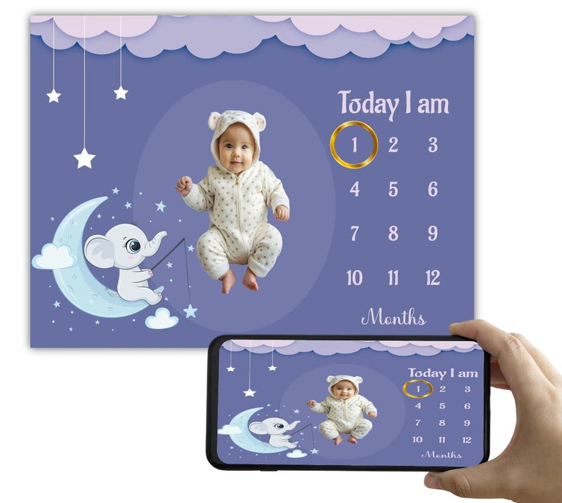 Hoolloomooloo Baby Monthly Milestone Blanket 112 Months Soft AllSeason AC Blanket Ideal for Newborn Boys Girls Perfect Growth Tracker Photoshoot Prop with Little Star Catcher 120x90 cm - Image 1