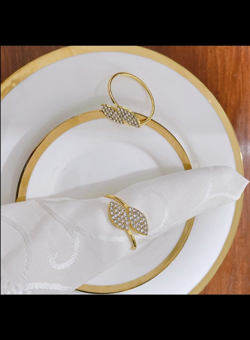 Napkin Rings, 6pcs Gold, Leaf Napkin Clasps With Diamante Decorations, Suitable For Parties, Banquets - Image 2