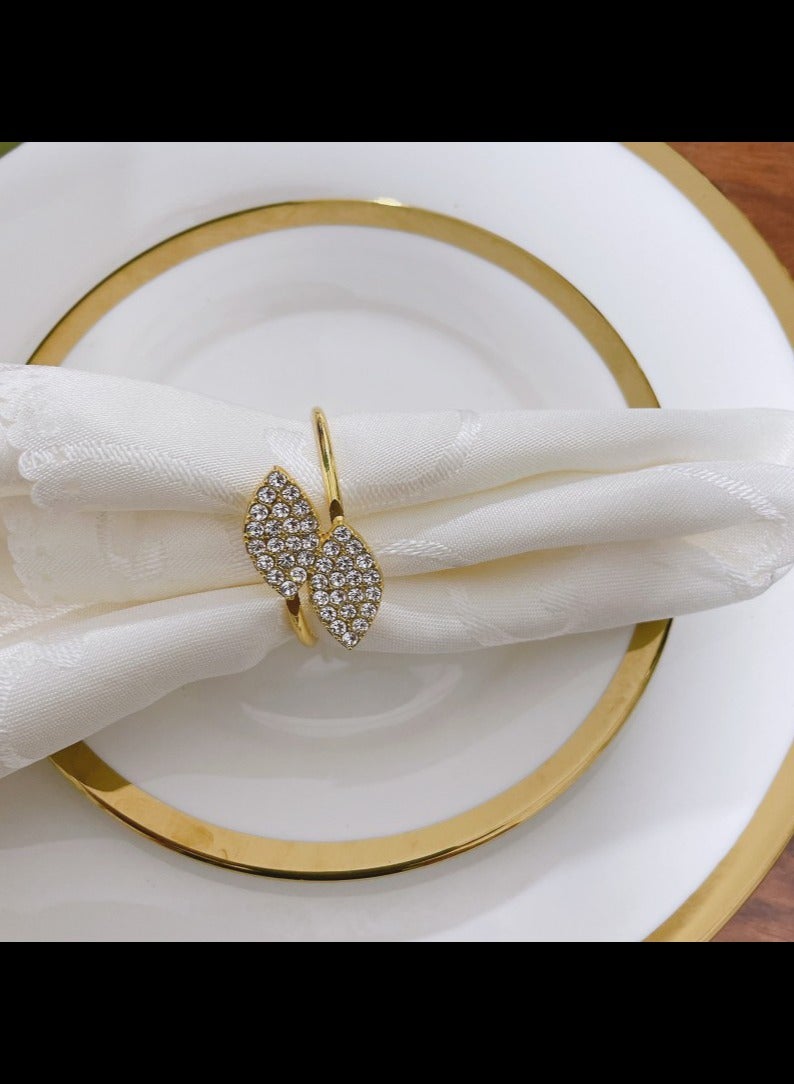 Napkin Rings, 6pcs Gold, Leaf Napkin Clasps With Diamante Decorations, Suitable For Parties, Banquets - Image 3