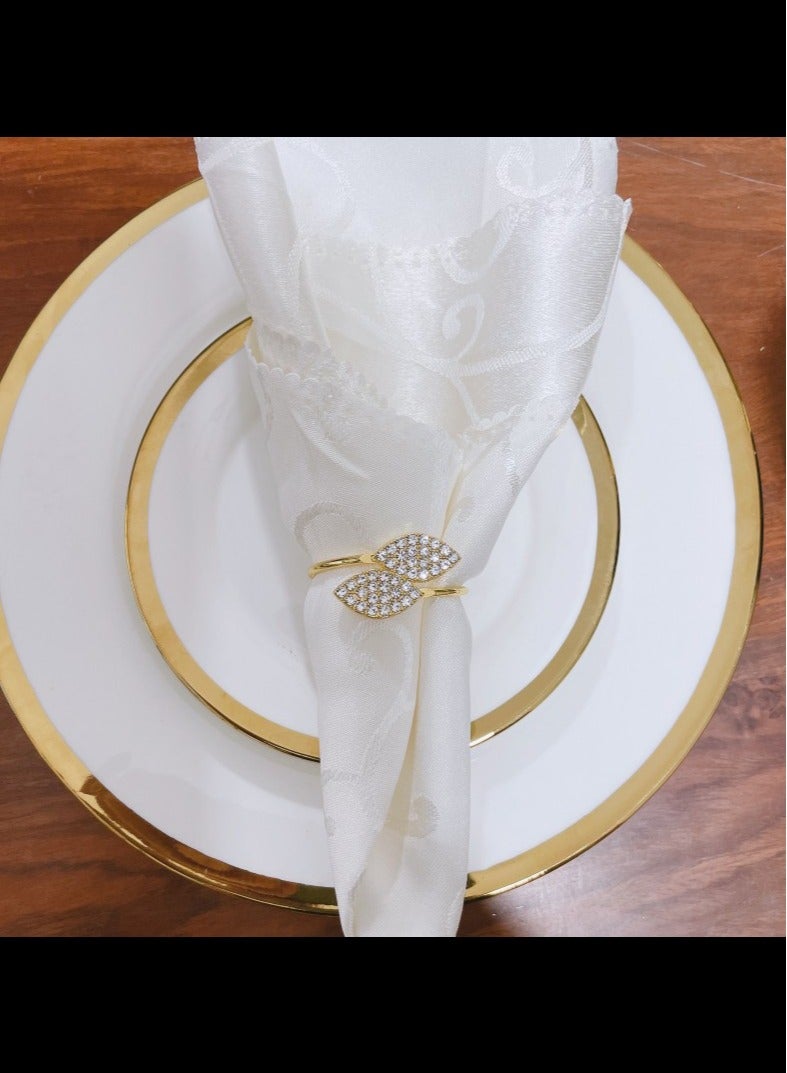 Napkin Rings, 6pcs Gold, Leaf Napkin Clasps With Diamante Decorations, Suitable For Parties, Banquets - Image 4