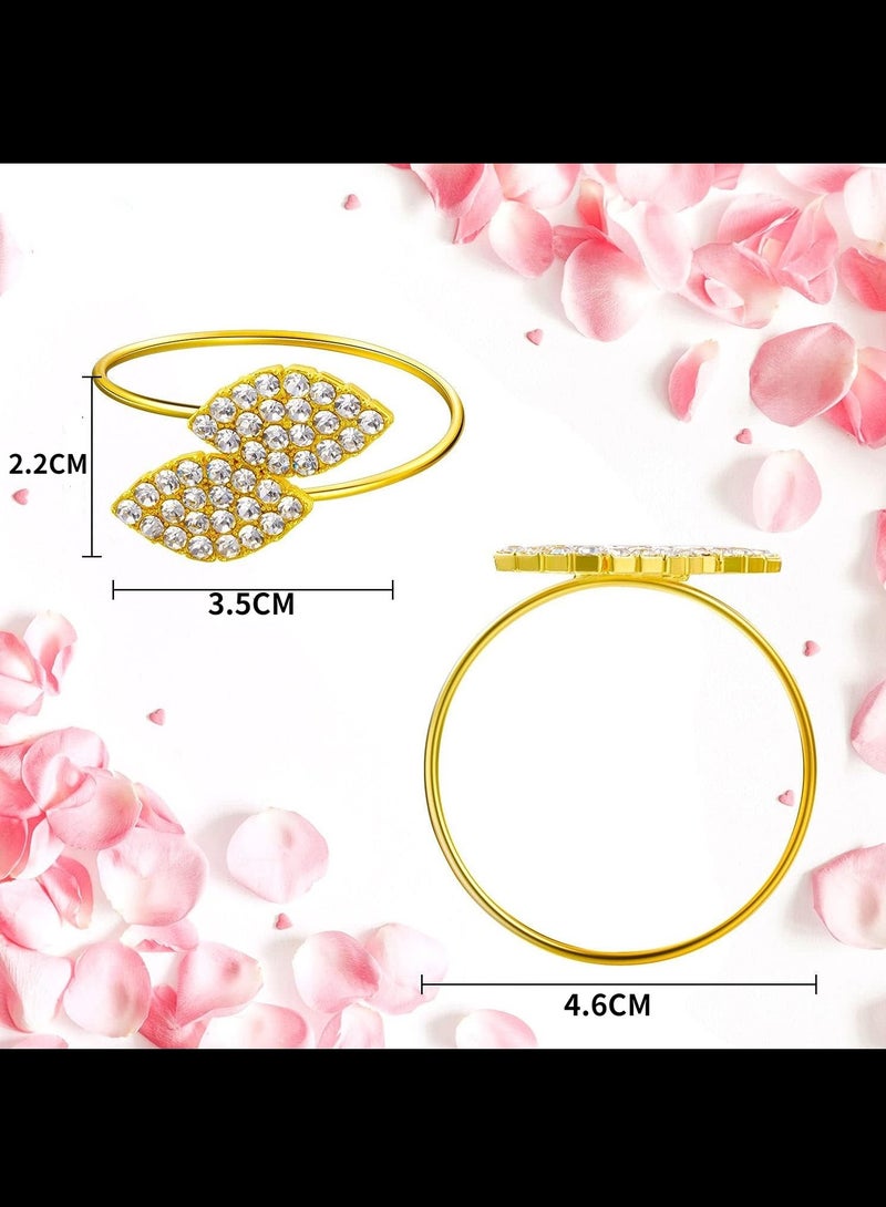 Napkin Rings, 6pcs Gold, Leaf Napkin Clasps With Diamante Decorations, Suitable For Parties, Banquets - Image 5