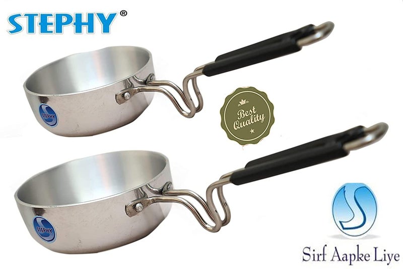 Stephy Stainless Aluminium Plain Base tadka_0.2 LTR. and 0.45 LTR. (11 cm and 13 cm) with Stainless Steel Black bakelight Handle - Image 2