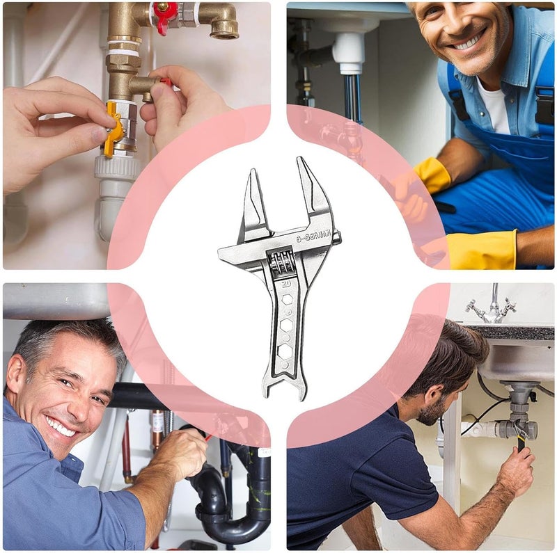 Wrench Adjustable - 6-75mm Adjustable Short Handle Wide Jaw Tool,Drain Pipe Wrench,for Men Women Home Indoor Kitchen Bathroom Washbasin Sink Pipe Faucet Bicycle - Image 5