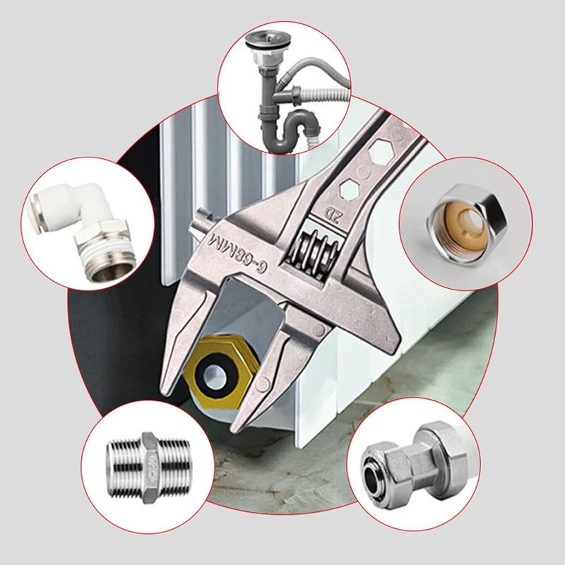 Wrench Adjustable - 6-75mm Adjustable Short Handle Wide Jaw Tool,Drain Pipe Wrench,for Men Women Home Indoor Kitchen Bathroom Washbasin Sink Pipe Faucet Bicycle - Image 4