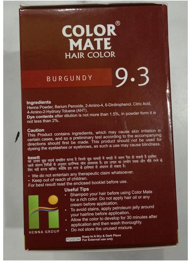 COLOR MATE - Herbal Based Ammonia Free Hair Color With Ayur Product In Combo 300G (9.3 Burgundy) - Image 1