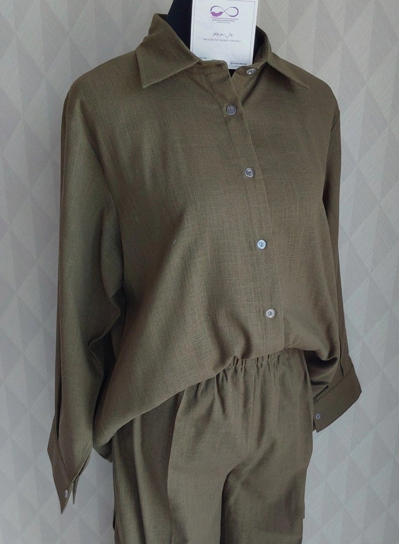 ALREESH ALBANAFSAJI ALREESH 25 TRAVEL SET JACKET AND PANTS PLAIN GREEN - Image 1