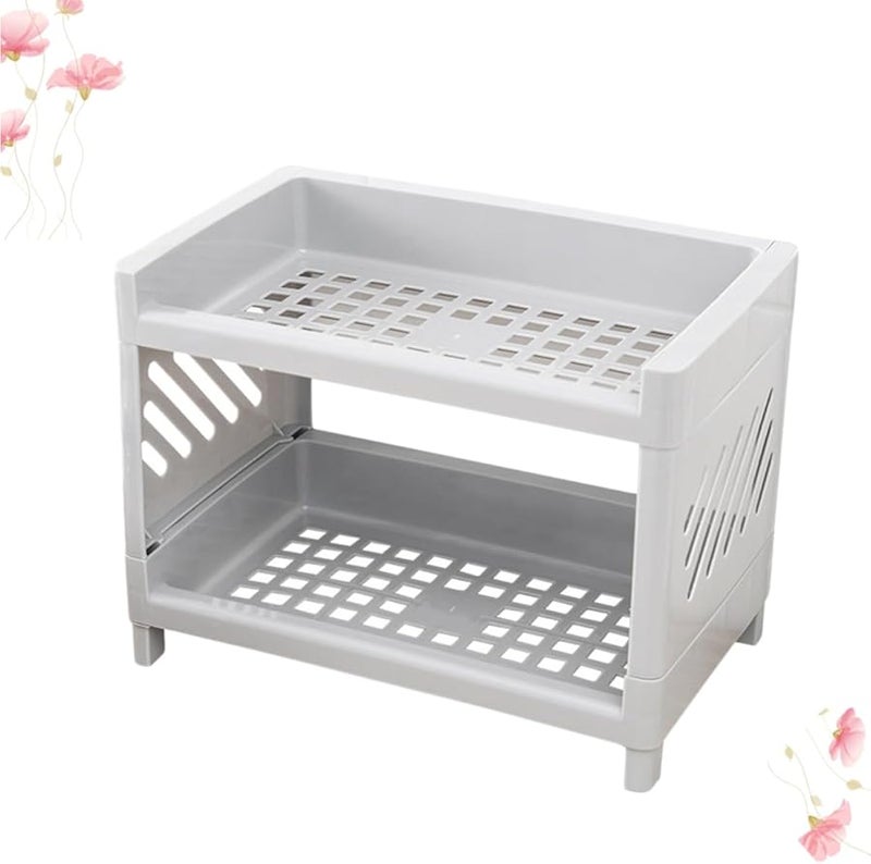 Grey Double Layer Plastic Countertop Organizer Kitchen Storage Shelf For Seasoning - Image 2
