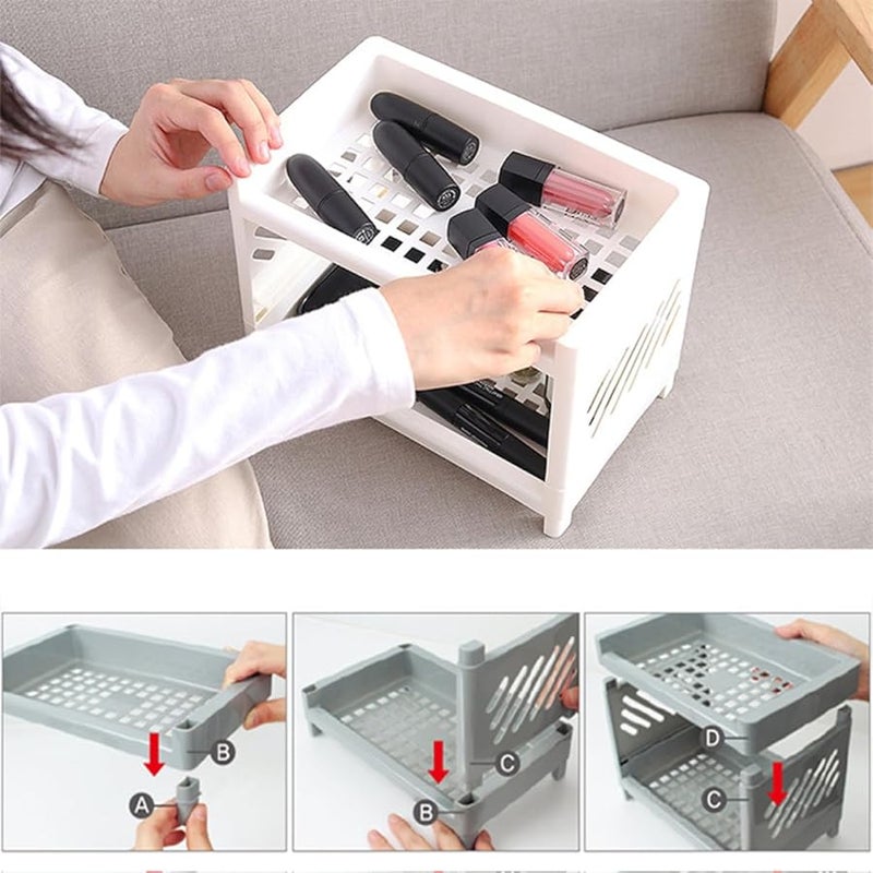 Grey Double Layer Plastic Countertop Organizer Kitchen Storage Shelf For Seasoning - Image 4