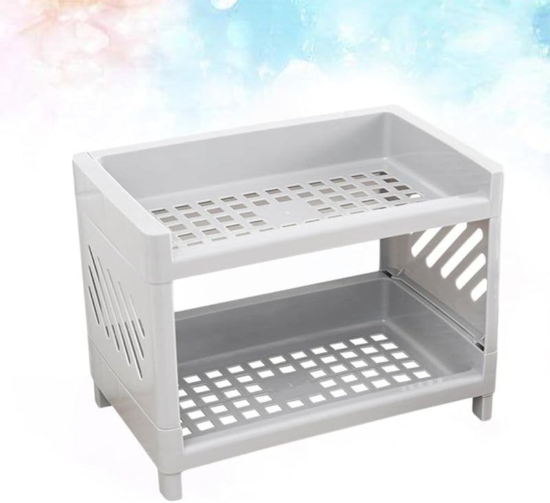 Grey Double Layer Plastic Countertop Organizer Kitchen Storage Shelf For Seasoning - Image 3