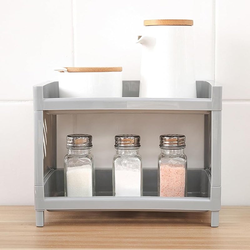 Grey Double Layer Plastic Countertop Organizer Kitchen Storage Shelf For Seasoning - Image 5