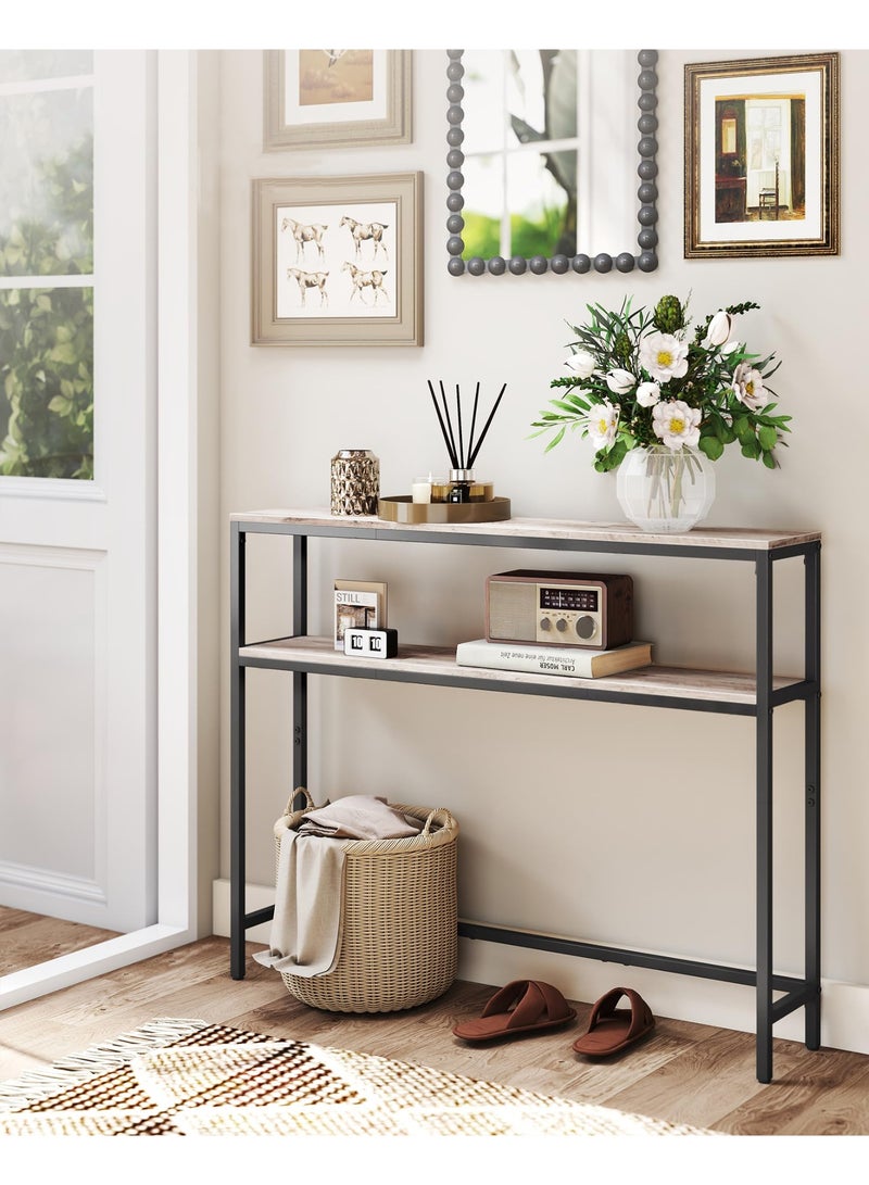 ACPLAY Slim Console Table with Storage Shelves, 2-Tier Narrow Entryway Table with MDF Wood Grain Top and Steel Frame, Modern Hallway Table for Behind Sofa or Small Spaces - Image 2