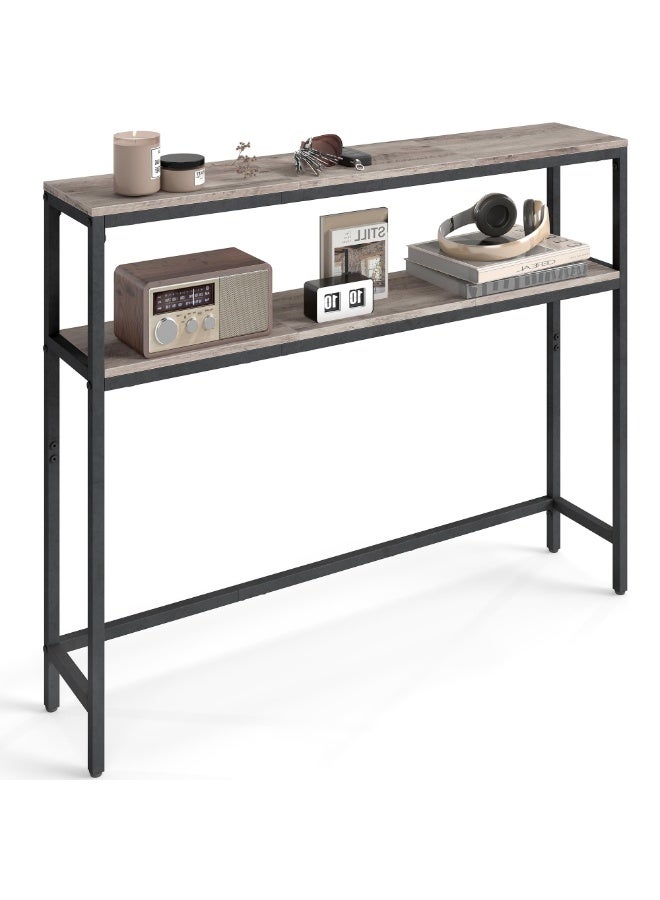 ACPLAY Slim Console Table with Storage Shelves, 2-Tier Narrow Entryway Table with MDF Wood Grain Top and Steel Frame, Modern Hallway Table for Behind Sofa or Small Spaces - Image 1