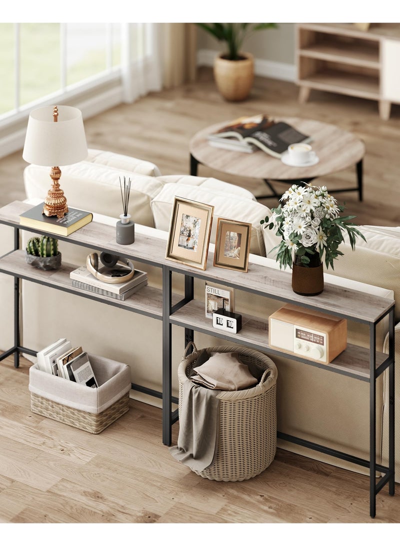 ACPLAY Slim Console Table with Storage Shelves, 2-Tier Narrow Entryway Table with MDF Wood Grain Top and Steel Frame, Modern Hallway Table for Behind Sofa or Small Spaces - Image 5