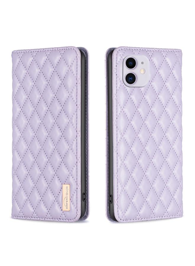 زبون جراب هاتف iPhone 11 من الجلد المغناطيسي بتصميم شبكي ماسي - Image 1