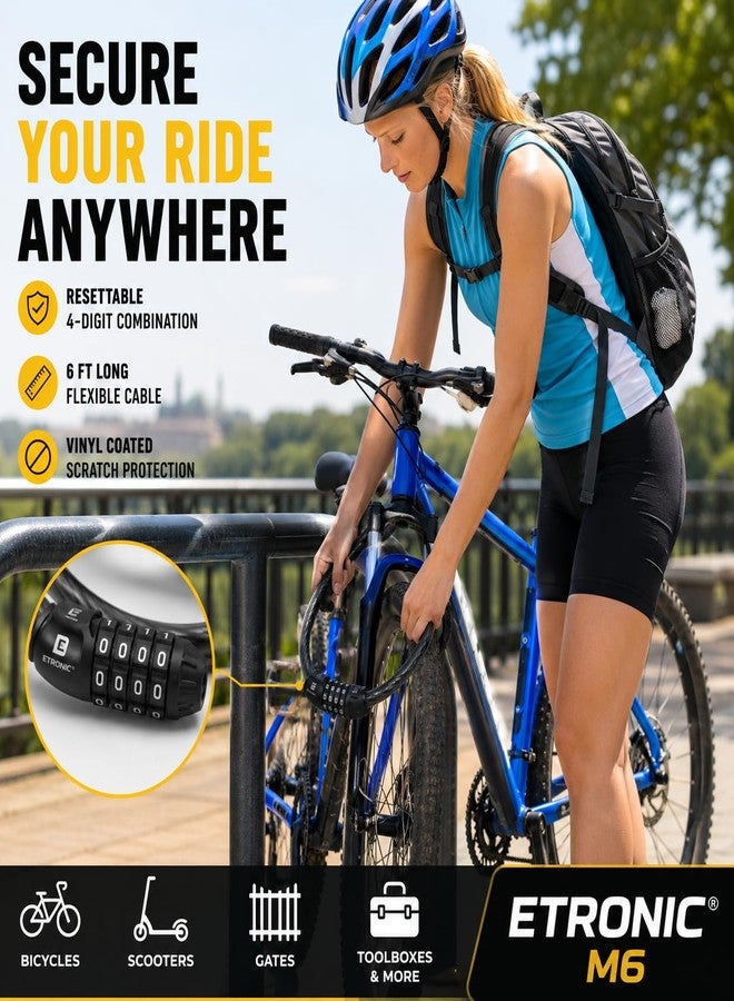 ETRONIC M6 Resettable Combination Lock Bike Cable, 6-Feet x 3/8-Inch, Black - Image 2