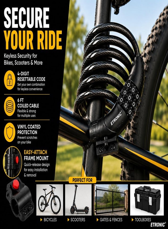 ETRONIC M6 Resettable Combination Lock Bike Cable, 6-Feet x 3/8-Inch, Black - Image 3