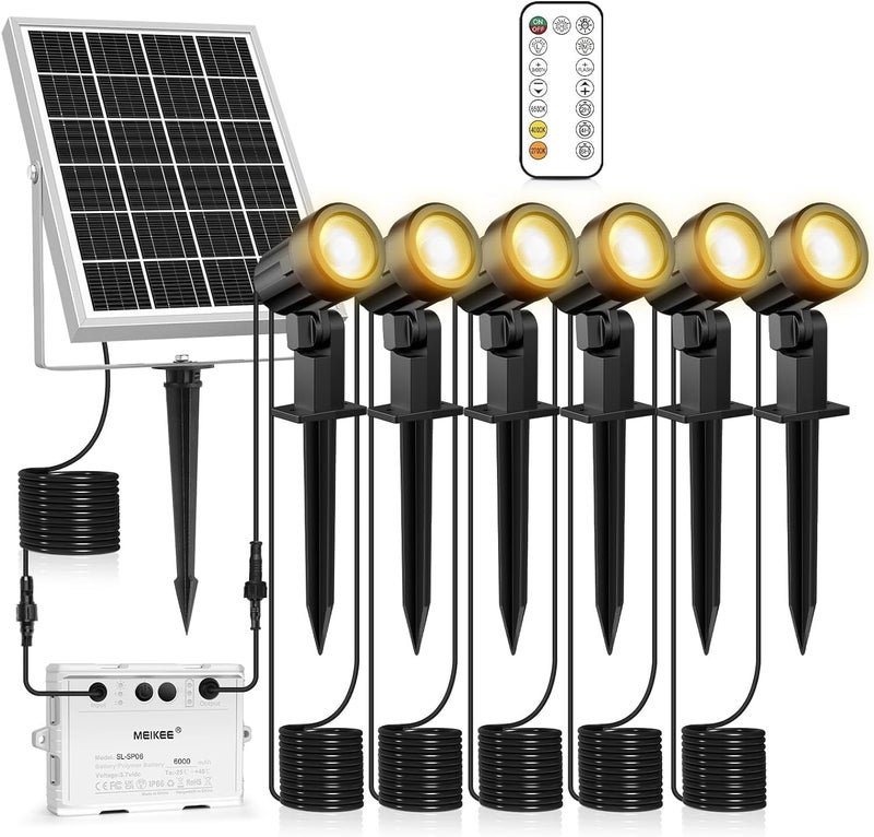 MEIKEE 6 in 1 Solar Garden Light Color Changing with Remote Control Spotlight Outdoor 3 Colors Adjustable Brightness IP66 Waterproof Solar Light with Timer for Gardens Shrubs Trees Statues - Image 1