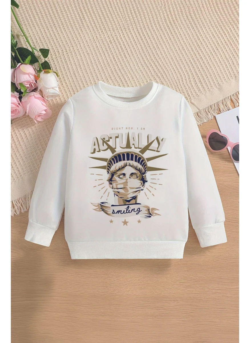 Myada New Season Masked Statue of Liberty Printed Oversize Hooded Kids Sweatshirt 14635