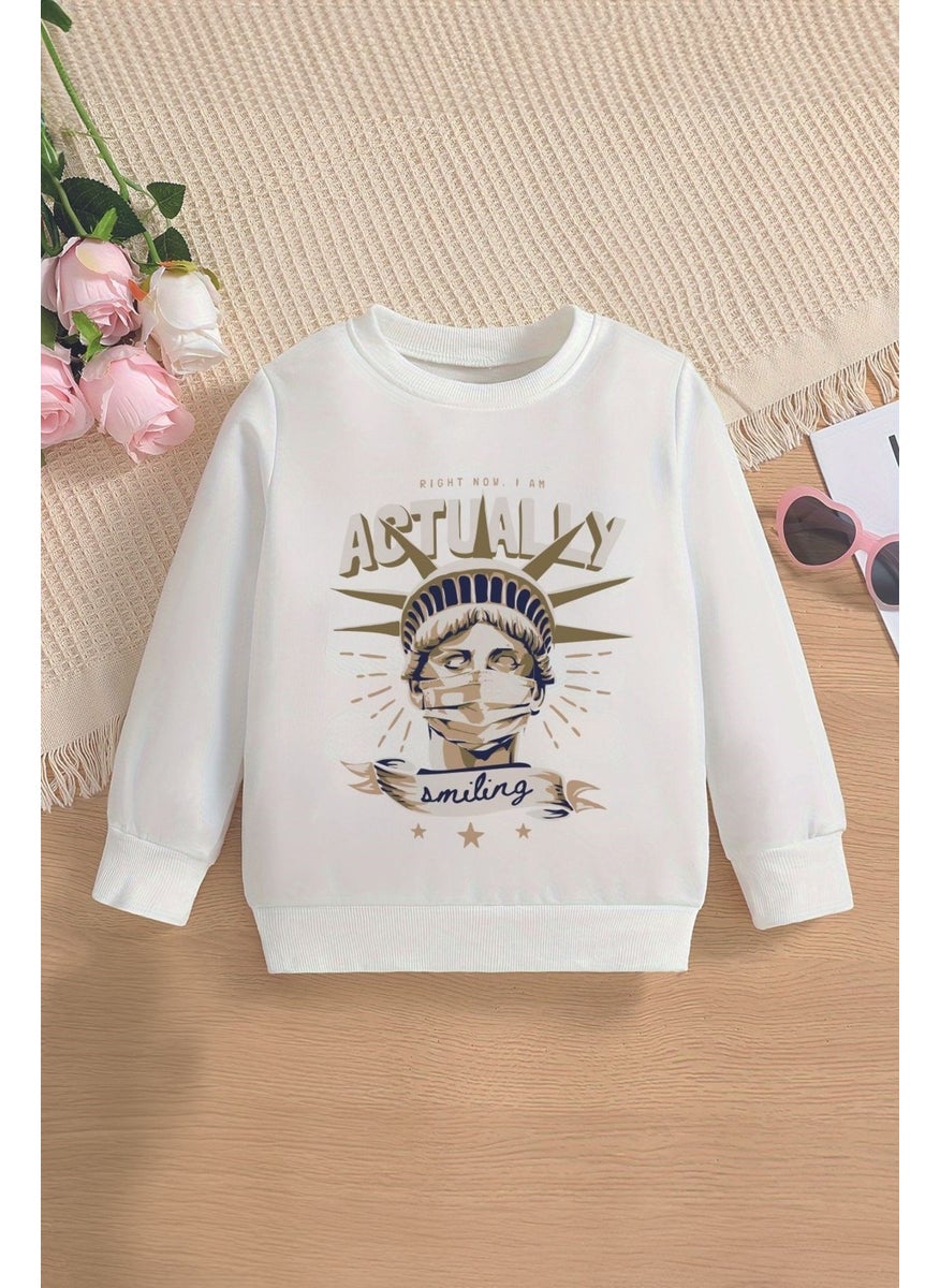 Myada New Season Masked Statue of Liberty Printed Oversize Hooded Kids Sweatshirt 14635  - Image 1