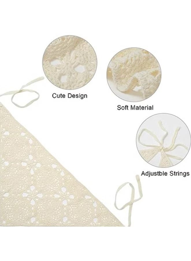 Floral Crochet Hair Bandanas Headscarf 2 PCS Women Hair Scarf Daisy Headband Vintage Head Kerchief for Girls (White and black) - Image 4